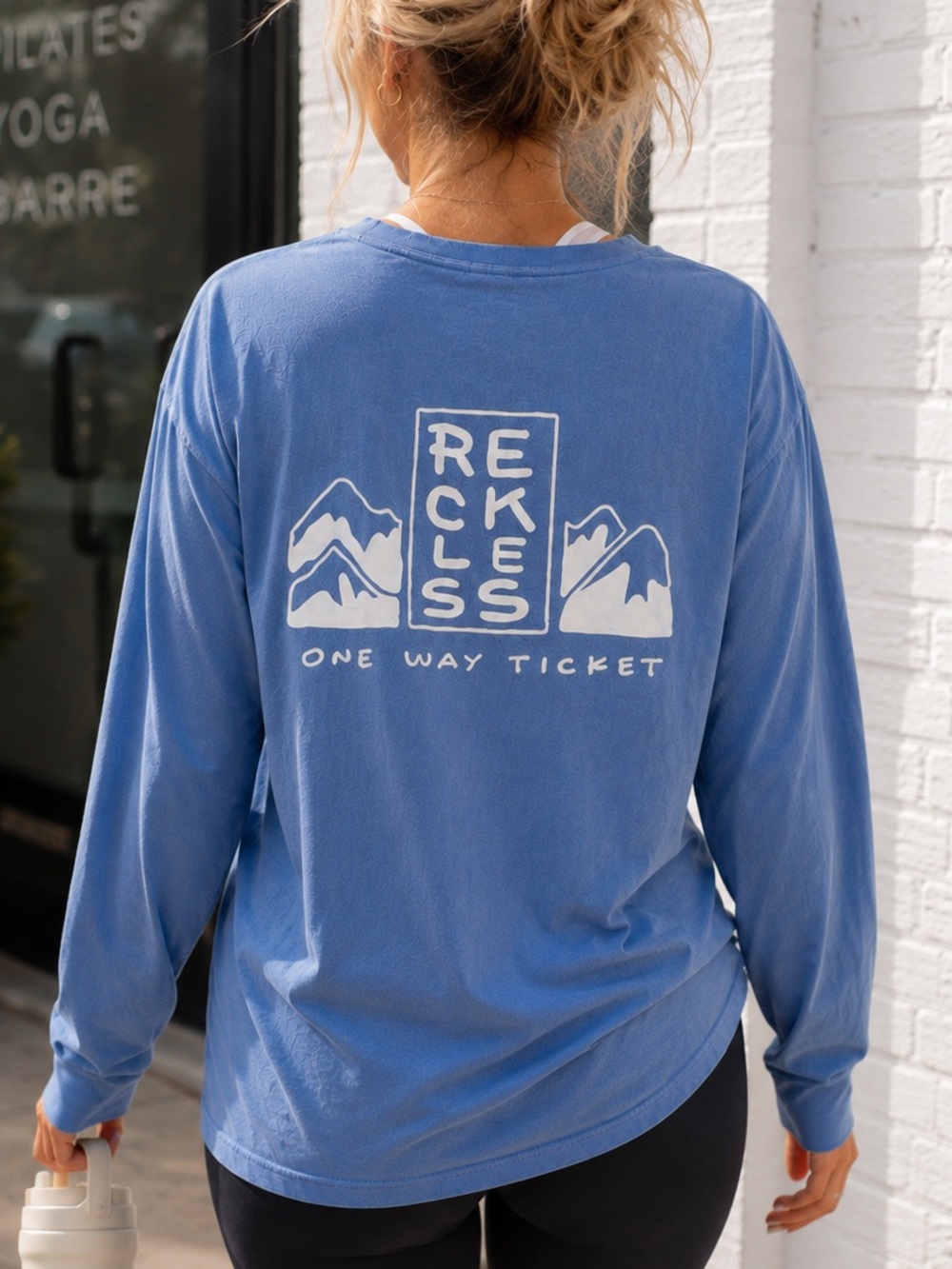 Notice The Reckless Periwinkle Blue Graphic Long Sleeve Shirt One Way Ticket